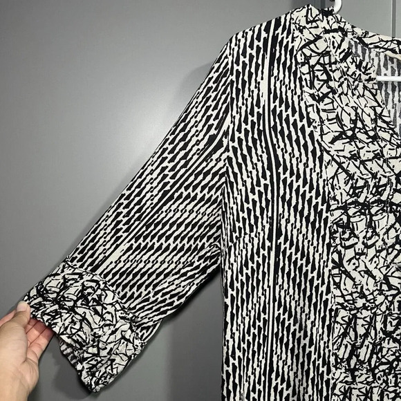 Soft Surroundings 3/4 Sleeve Raven Dress Abstract Print Bown/White SIze Small - Picture 3 of 7